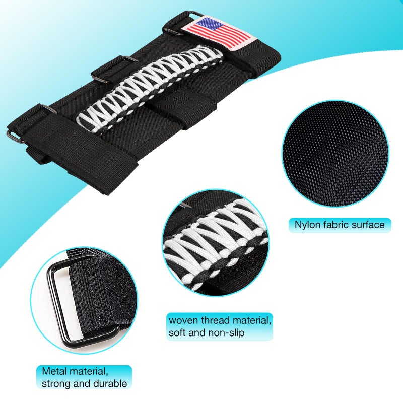 Gaizon 4 Pack Grab Handles Roll Bar Paracord Handgrip Handles with America Flag Pattern Replacement for Jeep Wrangler YJ TJ JK JL Gladiator JT 1955-2022(White) - Image 3